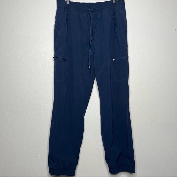 Eddie Bauer Fleece Lined Women Pants 12 Navy Blue Zipper Pockets Gorpcore Hiking - Picture 1 of 15